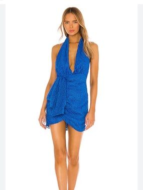 REVOLVE Electric Blue Halter Mini Dress